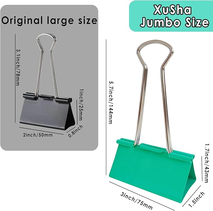 18PCS Jumbo Binder Clips 3 Inch, Green, Binder Clips Extra Large Heavy Duty for Office Supplies