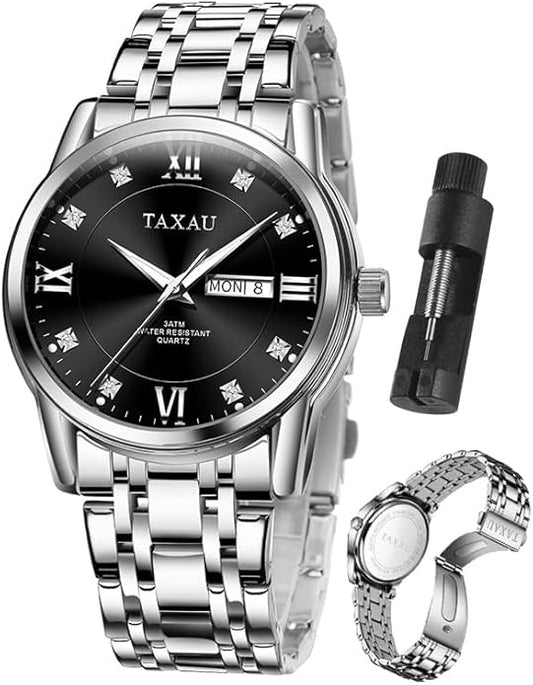 Watch Men Stainless Steel Luxury Diamond Chronograph with Date Business reloj de Hombre