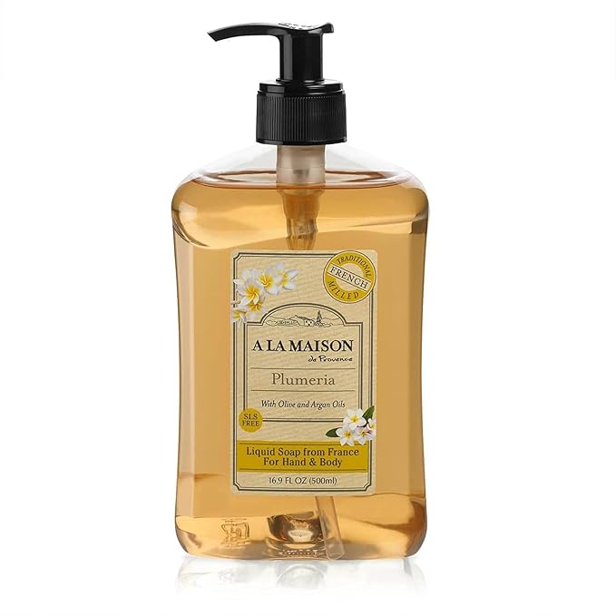 A LA MAISON French Liquid Hand Soap, Plumeria - Natural Hand Wash Made with Essential Oils - Biodegradable, Plant-Based, Vegan, Cruelty-Free, Alcohol & Paraben Free (16.9 oz, 6 Pack)