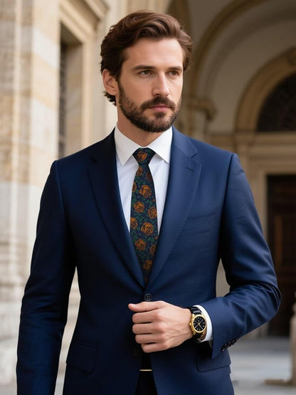 HISDERN Men Floral Ties Woven Classic 3.4" Necktie Set Formal Tie Pocket Square for Wedding with Handkerchief Gift Box