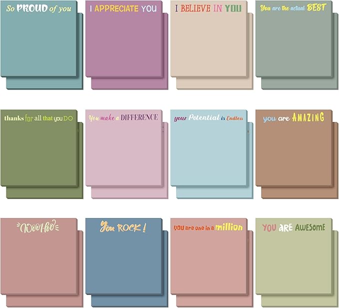 Yinder 24 Pcs Inspirational Sticky Notes Christmas Stocking Stuffers Motivational Sticky Notes Pad Employee Appreciation Gift Bulk for Teacher Nurse Coworker Office 3 x 3'' (Thank You,Morandi Color)