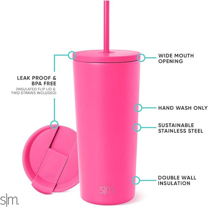 Simple Modern Insulated Tumbler with Lid and Straw | Iced Coffee Cup Reusable Stainless Steel Water Bottle Travel Mug | Gifts for Women Men Her Him | Classic Collection | 20oz | Raspberry Vibes