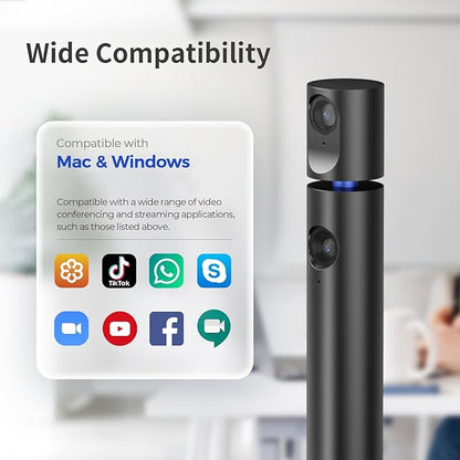 CZUR Halo X Pro Dual Webcam for PC, 1080P Web Camera with Microphone, USB Camera for Computer, 90° View, Plug & Play, Compatible with Windows&Mac, for TikTok/YouTube/Yahoo Messenger
