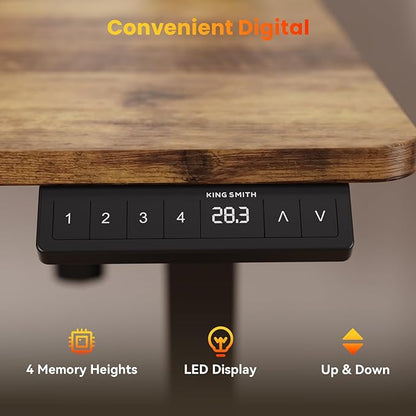 40x24 Inches Height Adjustable Electric Standing Desk with 2 Hooks for Home Office, Ergonomic Sit Stand up Desk with Splice Board, Rustic Brown