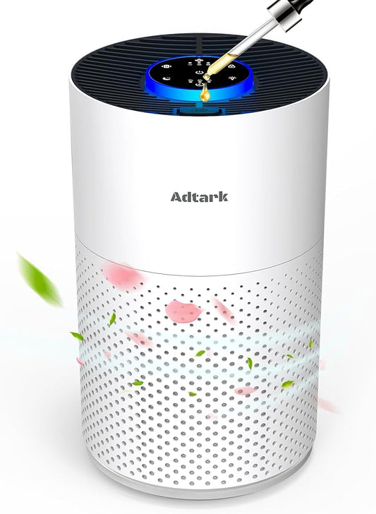 Air Purifiers for Home Bedroom, ADTARK Air Cleaner with H14 True HEPA 3-in-1 Filter, Sleep Mode & Aroma Function, 3 Light Modes, Room Air Purifier with 3 Timer for Office, Dorm, Hotel (White)