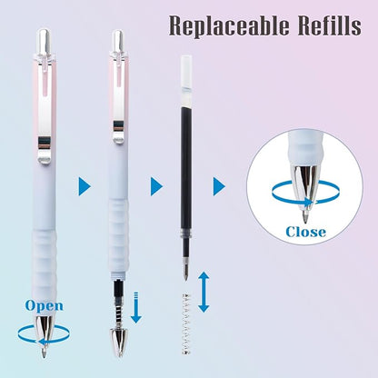 Gel Pens Fine Point 0.7mm Black Ink Gel Pen Retractable Cute Pens for Smooth Writing School Office Supplies, Pack of 12