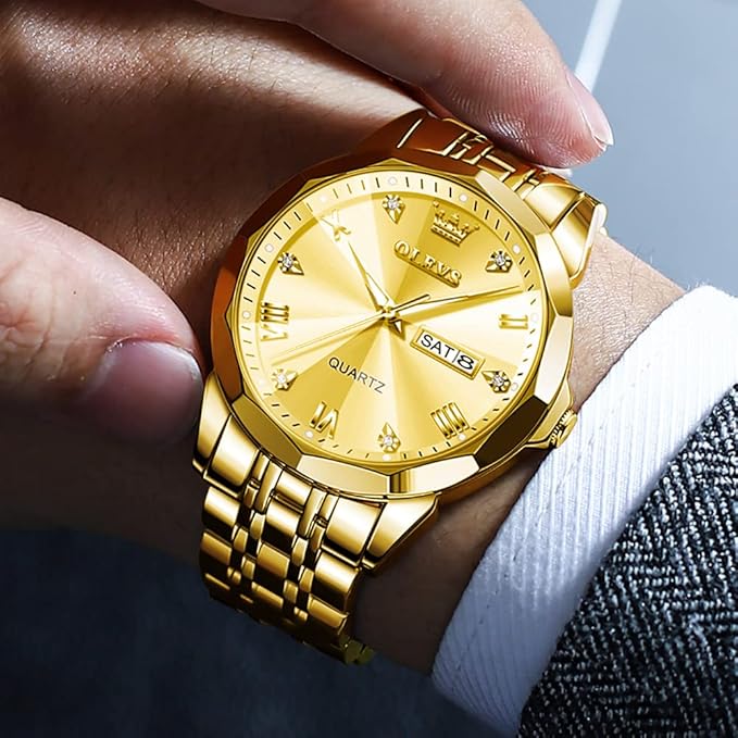 OLEVS Watches for Men Diamond Business Dress Analog Quartz Stainless Steel Date Luxury Casual Fashion Wrist Watch Waterproof Luminous