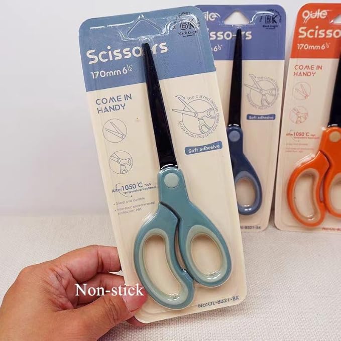 Pastel Non-Stick Scissors - All Purpose Stainless Steel Craft Shears With Soft Grip, Blunt Tip for Fabric, Kids, Office, Home, School - Left & Right Handed (1 Pack, Green)