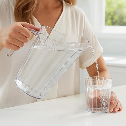 DecorRack 24 Pack - 75 oz Polycarbonate Plastic Pitcher Beverage Dispenser with Pour Spout Shatterproof Catering and Restaurant Serveware for Cold Drinks, Water, Lemonade, Beer, and Sangria (24 Pack)