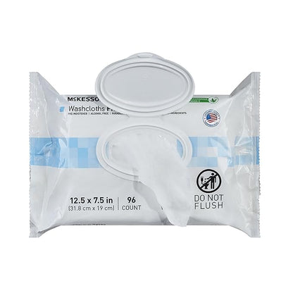 McKesson Washcloth Wipes for Adults, Unscented (3 Pack, 288 Washcloths) Disposable Wash Cloths for Body - Fragrance-Free No-Rinse Formula - Good for Incontinence and Elderly - 96 Wipes Per Pack