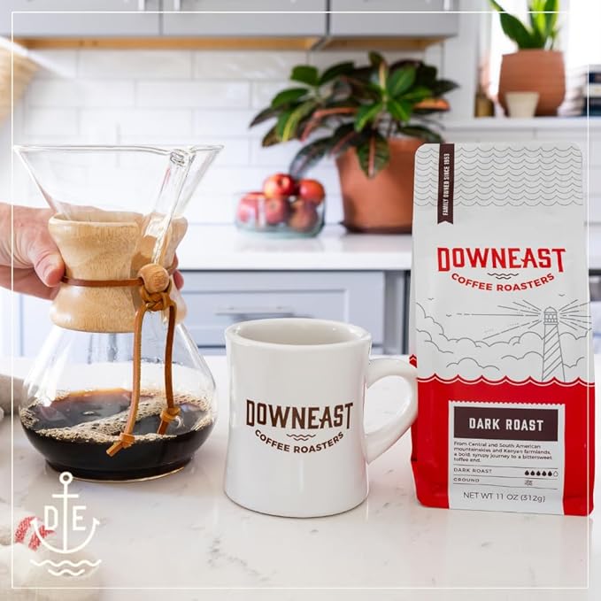 Downeast Coffee Roasters Whole Bean Coffee - Dark Roast, 100% Arabica Coffee - Bold, Syrupy, Bittersweet Toffee Notes - Kenya, Central and South American Highlands (2 lb Bag, Pack of 6))
