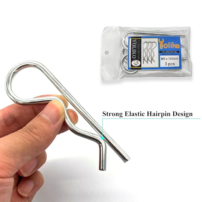 3Pcs Heavy Duty Hitch Pins Clip R Clips Spring Retaining Wire Hair Pins Cotter Pin Strong Spring Tension Large Carter Pin R Clip Large for Trailer Tractors Mower Carts Truck Pin Clip M5x100mm