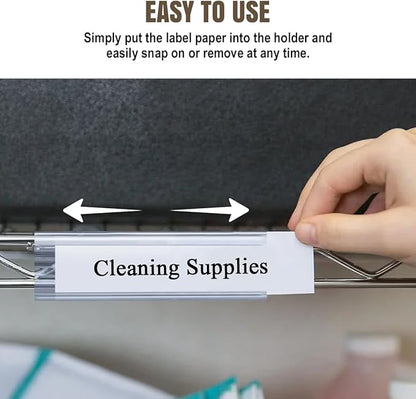 Lenink 20Pcs Wire Shelf Label Holders,Plastic Wire Rack Label Holder Compatible with Metro and Nexel 1-1/4in Shelves,Label Area 6in Lx1.25in H (Label Paper Not Included)