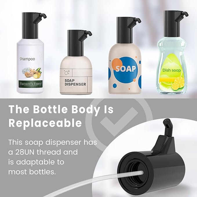 Automatic Liquid Soap Dispenser Touchless,Hand & Dish Electric Dispenser 4-Level Adjustable,450ML Waterproof Rechargeable Kitchen Auto Soap Pump,The Bottle is Replaceable (Black)