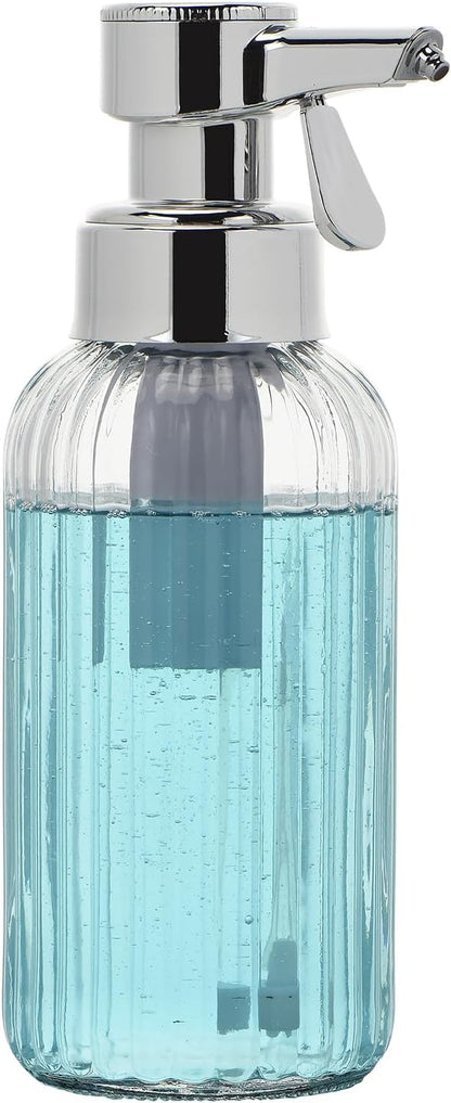 Automatic Foaming Soap Dispenser, 17oz Clear Glass Hand Soap Dispenser with ABS Touch Sensor Pump Battery Operated, Dish/Hand Soap Refillable for Bathroom Kitchen (Silver)