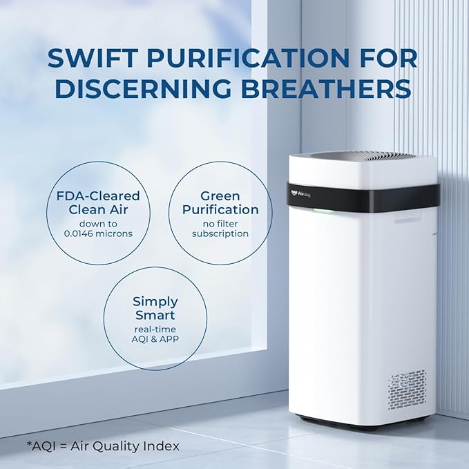 Airdog X5 Air Purifier for Home Large Room with Washable filter, TPA Technology Covers up to 1614 Ft²,Remove Pet Hair, Allergies, Dust, Smoke, Odor, Whisper Quiet with Air Quality Monitor