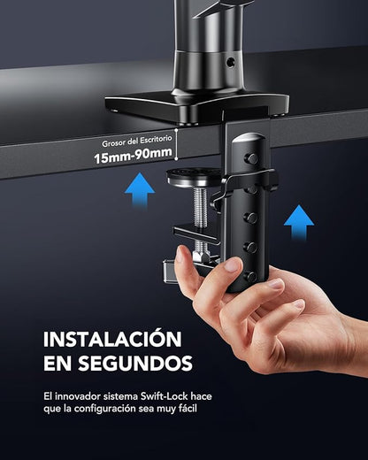 HUANUO Single Monitor Mount, 13 to 32 Inch Pneumatic Spring Monitor Arm, Adjustable Monitor Stand, Vesa Mount with Clamp and Grommet Base - Fits 4.4 to 19.8lbs LCD Computer Monitors