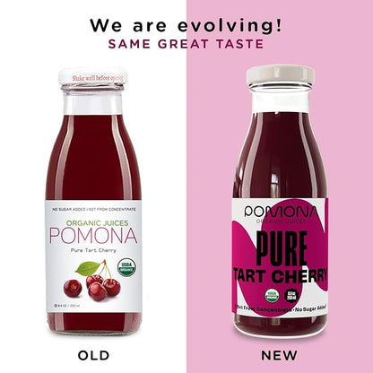Pomona Organic Pure Tart Cherry Juice, Cold Pressed, Non-GMO, No Sugar Added, Not from Concentrate, Gluten Free, Kosher Certified, Preservative Free,8.4 Fl Oz (Pack of 12)