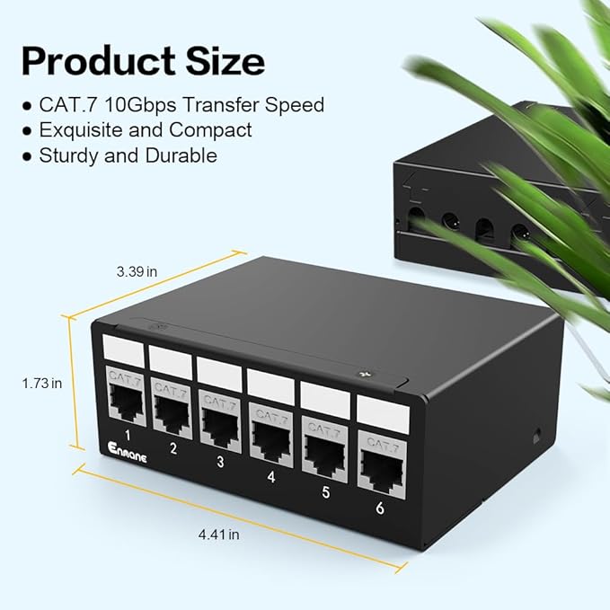 6Port Patch Panel CAT7 Keystone Patch Panel Shielded Network Patch Patch with Smart Cable Management for Home/Office Network (1U 6Port, CAT7)