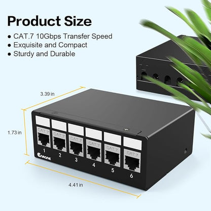 6Port Patch Panel CAT7 Keystone Patch Panel Shielded Network Patch Patch with Smart Cable Management for Home/Office Network (1U 6Port, CAT7)