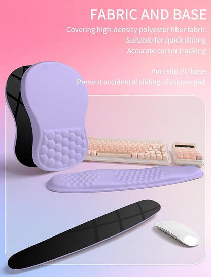 Hokafenle 2in1 Combination, Wave Keyboard Wrist Rest and Ergonomic Curvature Mouse Pad Wrist Support for Relieve Wrist Pain, Filled with Soft Cushion Memory Foam, Purplish Blue
