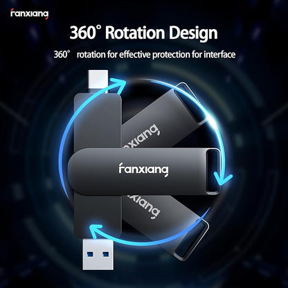 fanxiang 1TB External SSD USB Flash Drive Up to 2000MB/s USB 3.2 Gen2, 2-in-1 Dual USB Drive Type-C, Memory Stick Solid State Thumb Drive for iPhone 15/16 Pro/Android/Windows/MacPC/Laptops