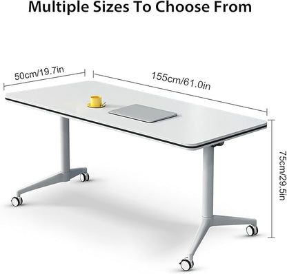 Conference Table,Folding Conference Table with Silent Wheels,Rectangular Business Conference Room Table,for Reception Offices Classrooms Meeting Training Room (4, White, 61.0in)