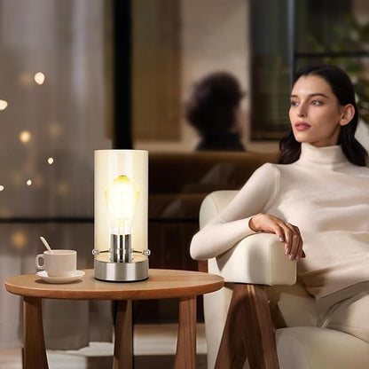 Table Lamp for Bedroom, Bedside Modern Nightstand Lamp with Glass Lamp Shape, 2700K 6W Glass Bulb Included(Chrome).
