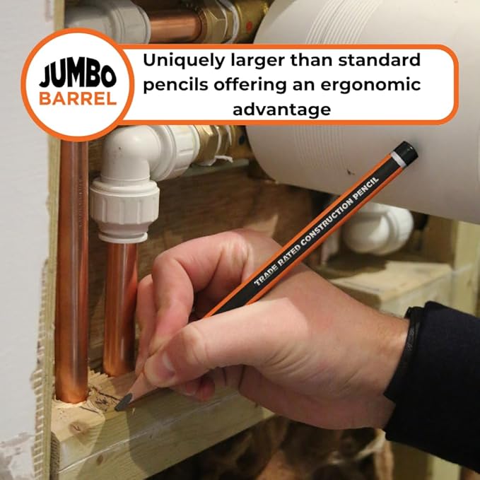 Carpenters Pencils Pack of 10 | Builders Pencil with TriGrip Jumbo Barrel - Construction Pencils Having Hard Lead for Marking Wood, Brick, Concrete & Plasterboard | Work Pencil for Builder