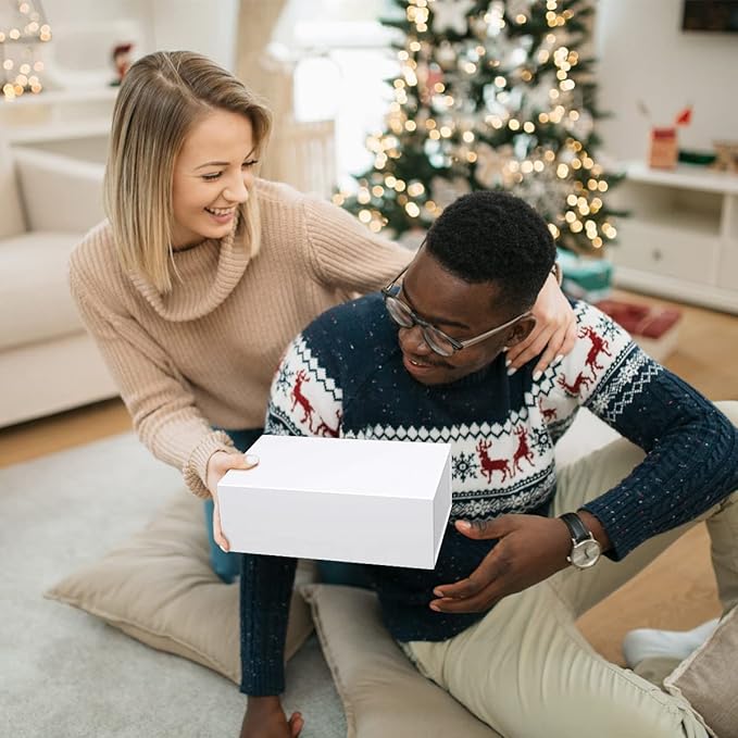 White Gift Box 10" x 6" x 3" with Magnetic Closure Lid Gift Boxe for Presents,Bridesmaid Gifts Boxes,Cute Box,Birthday Box,Luxury for Gift Packaging, Magnetic Gift Boxe for Wrapping Gifts (White)