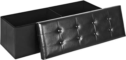 SUPER DEAL 43 Inch Folding Storage Ottoman Bench, Faux Leather Storage Chest Shoes Bench with Divider Padded Seat Couch Footrest for Bedroom Entryway, 660 lbs Capacity 43"x 15"x 15", Black