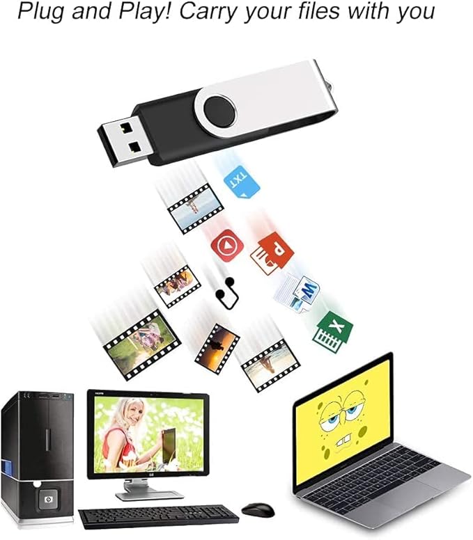 JUANWE 8GB USB Flash Drive 50 Packs, Bulk USB Sticks 2.0 Mutipack Thumb Drive 360° Swivel USB Stick, FAT32 Jump Drives Pen Drive Zip Drives for Data Storage/Files Backup/Document Transfer - Black