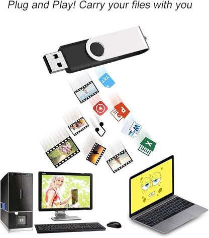 JUANWE 8GB USB Flash Drive 50 Packs, Bulk USB Sticks 2.0 Mutipack Thumb Drive 360° Swivel USB Stick, FAT32 Jump Drives Pen Drive Zip Drives for Data Storage/Files Backup/Document Transfer - Black