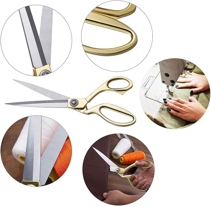 8.5'' Gold Stainless Steel Sharp Tailor Scissors - Professional Household Craft Fabric Scissors - Heavy Duty Cutting for Sewing, Crafts, Home, Kitchen, Office