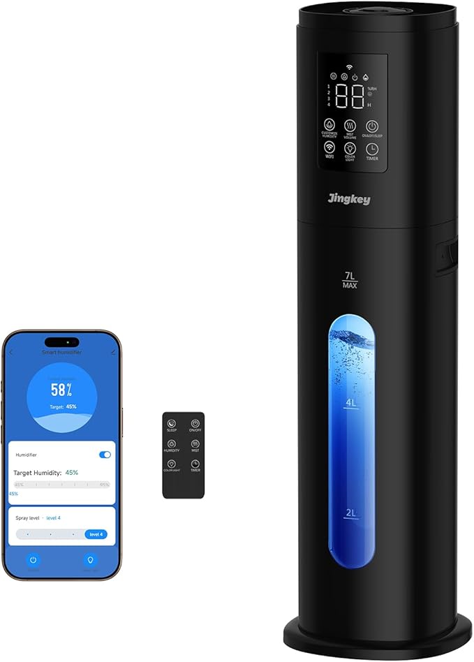 Smart Humidifiers Large Room, 7L/1.85Gal Cool Mist Humidifier for Bedroom, Top Fill, Smart App & Remote Control, 4 Mist Levels