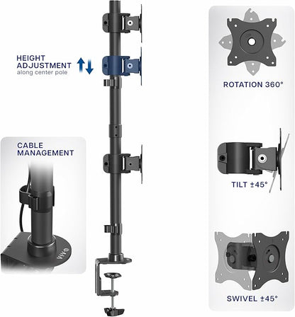 VIVO Dual Monitor Desk Mount Stand with Height Adjustment and VESA Plates for 2 LCD Ultrawide Screens up to 34 inches, Stacked Array, STAND-V002R