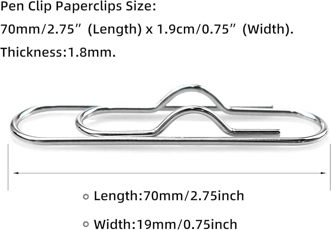 18 PCS 2.75 Inch (70mm) Paper Clips Silver Rust Resistant Metal Strong Pen Clip Style Paperclips for Office School Documents
