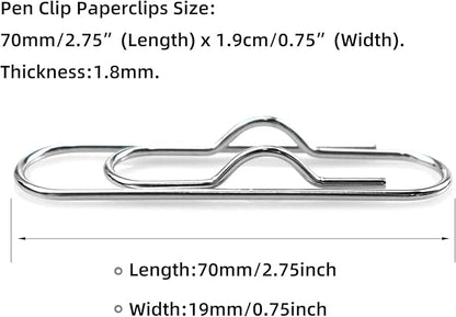 18 PCS 2.75 Inch (70mm) Paper Clips Silver Rust Resistant Metal Strong Pen Clip Style Paperclips for Office School Documents