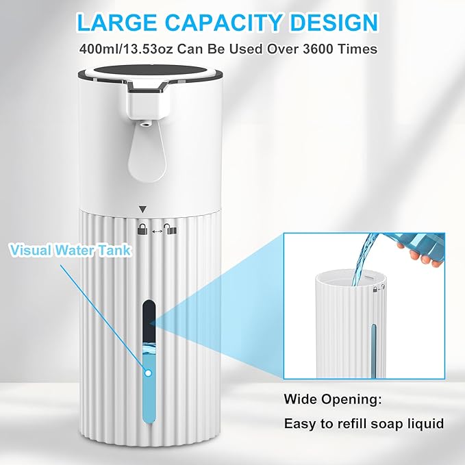 HOMELYLIFE Automatic Luquid Soap Dispenser,13.53oz/400ml Soap Dispenser Need AA*2 (don't include) with Long Press for Liquid Output Continuously, Hand Luquid Dispenser for Bathroom,Kitchen,Office,Home