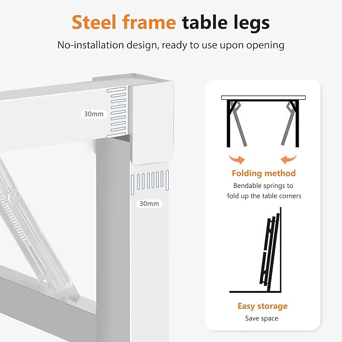 DlandHome 47 inches Folding Table Computer Desk Portable Activity Table Conference Table Home Office Desk, Fully Assembled White DND-ND5-120WW
