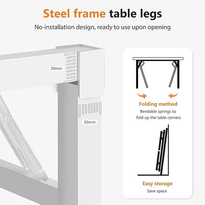 DlandHome Computer Desk 62 inches Office Desk Computer Table Study Writing Desk Workstation for Home Office Metal Frame No Install Needed White and White