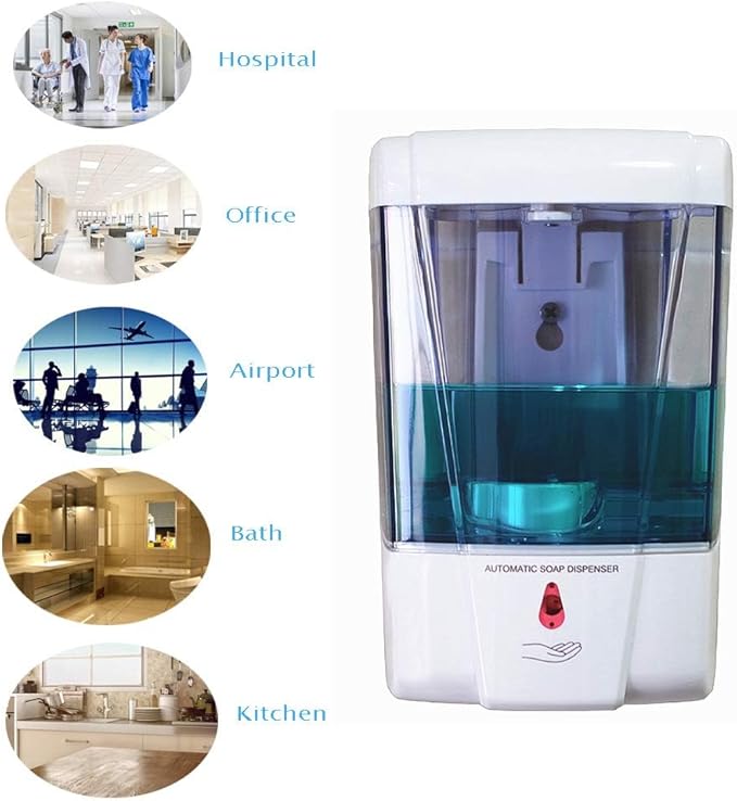 Automatic Soap Dispenser - Touchless Sensor Soap Pump,Wall-Mounted Hand Sanitizer Dispenser, Battery Operated for Hospital Offices Bathroom Hotel Commercial,Ultra-Large Capacity (600ml) White