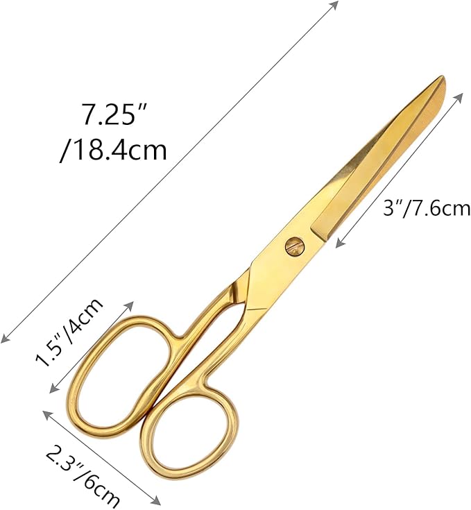 NatSumeBasics 7" Small Gold Scissors Craft Tailor Fabric Brass Scissors All Purpose Stainless Steel Professional Dressmaker Shears for Desk School Office Home (NEW)