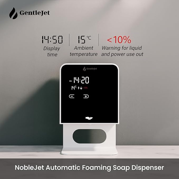 NobleJet Automatic Foaming Soap Dispenser Touchless - USB-C or Battery Powered, Aluminum Alloy Body, LED Display, Wall Mount or Countertop, Adjustable Automatic Soap Dispenser Touchless