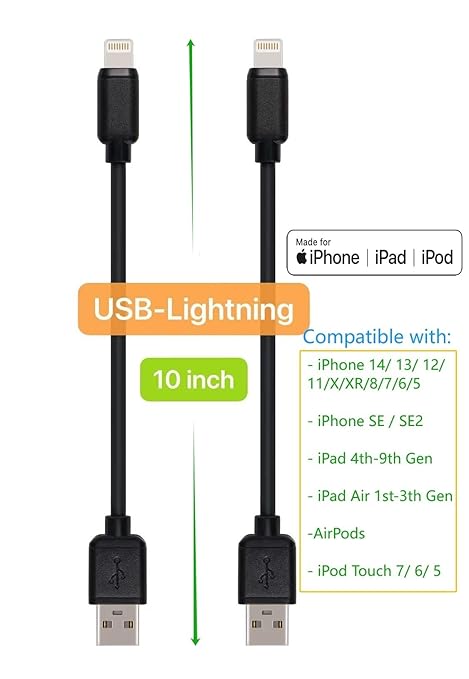 10-Pack Multi Short USB Cables & TypeC-C Cables for Charging Stations Compatible/w iPhone17,16,15, iPhone14-5/ iPads/iPad mini/iPad Pros/Samsung Moblies & Tablets/Pixel & Nexus/HTC/Sony(Black)