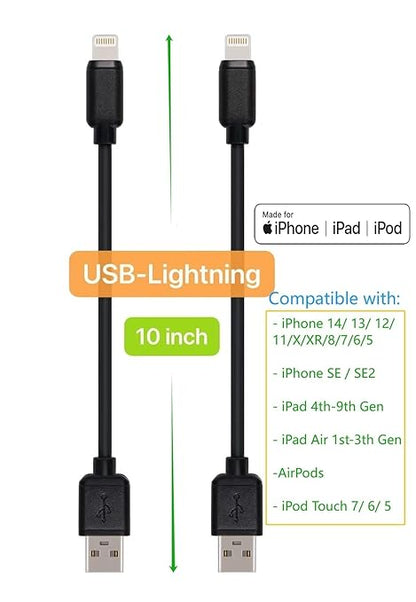10-Pack Multi Short USB Cables & TypeC-C Cables for Charging Stations Compatible/w iPhone17,16,15, iPhone14-5/ iPads/iPad mini/iPad Pros/Samsung Moblies & Tablets/Pixel & Nexus/HTC/Sony(Black)