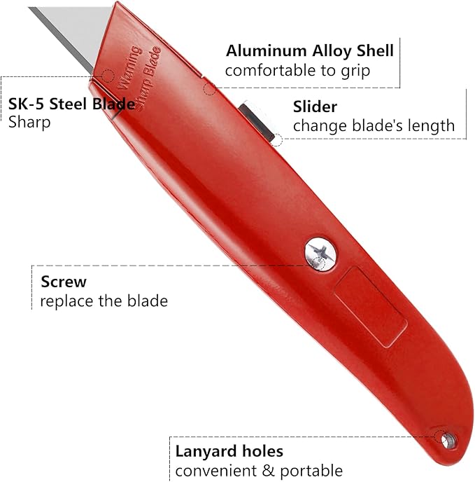 DIYSELF 2Pack Utility Knife Box Cutter Retractable Razor Blade Heavy Duty Box Cutters Knife PVC Pipe Cutter (Red)