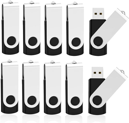 KOOTION 10 X 1GB USB Flash Drive 1gb Flash Drive Swivel Thumb Drive Memory Stick Keychain Design Black