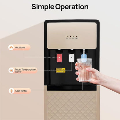 Bottom Loading Water Cooler Dispenser for 5 Gallon Bottles - 3 Temperatures with Hot, Room & Cold Spouts,Overload Protection, Dry Burning Protection,Water Dispenser for Home,Office (Champagne Gold)