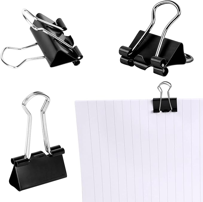 JANYUN Medium Binder Clips, 150Pcs 25mm/1 Inch Large Paper Clamps Metal Clips for Office School Home Supplies (Black)